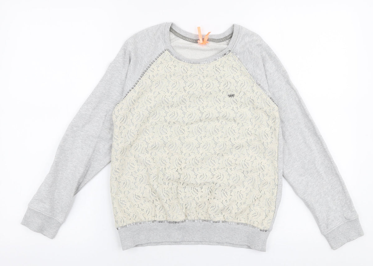 Additional front view of Next girls’ grey 100% cotton pullover sweatshirt, size 11, years pullover