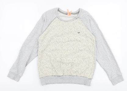 Additional front view of Next girls’ grey 100% cotton pullover sweatshirt, size 11, years pullover