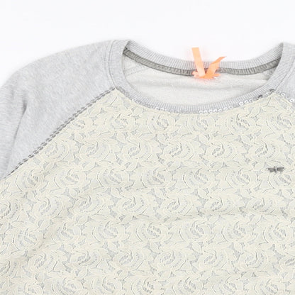 Close-up detail of Next girls’ grey 100% cotton pullover sweatshirt, size 11, years pullover