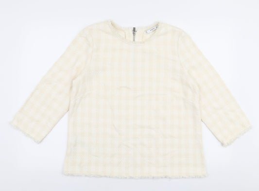 Mango Womens Ivory Round Neck Check Cotton Pullover Jumper Size L