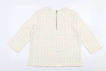 Mango Womens Ivory Round Neck Check Cotton Pullover Jumper Size L