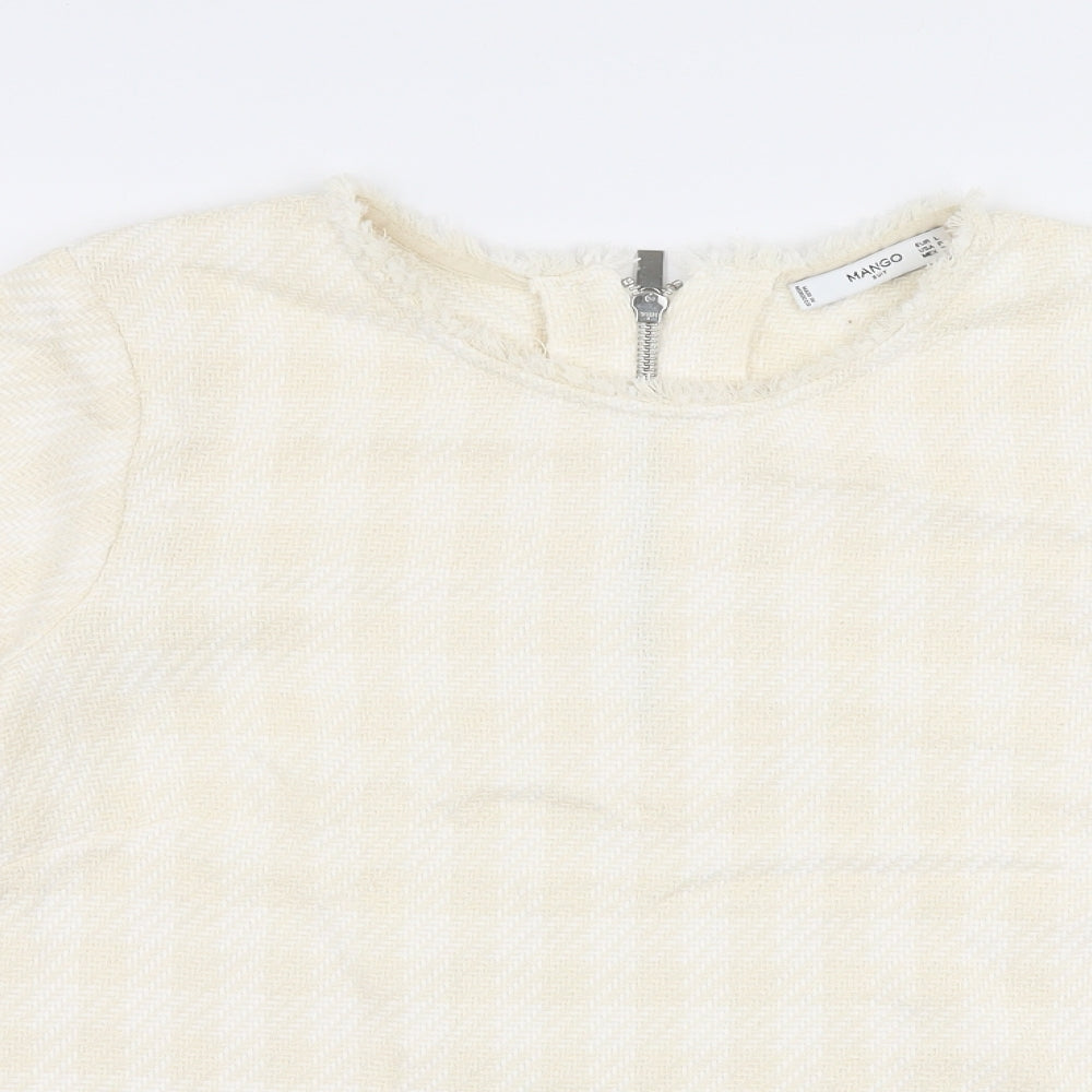 Mango Womens Ivory Round Neck Check Cotton Pullover Jumper Size L
