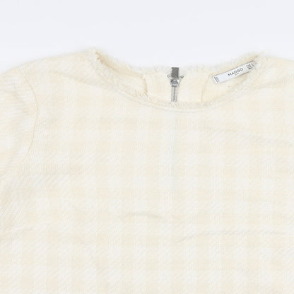 Mango Womens Ivory Round Neck Check Cotton Pullover Jumper Size L
