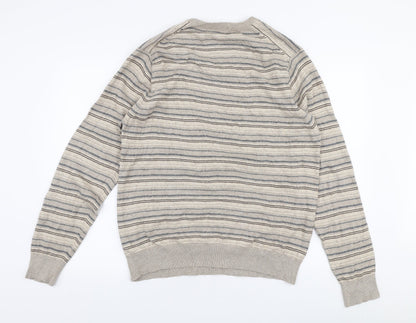Marks and Spencer Mens Beige V-Neck Striped Viscose Pullover Jumper Size L