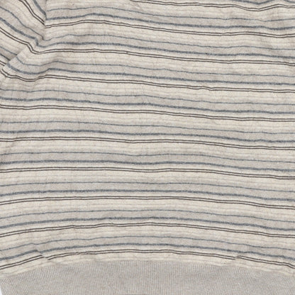 Marks and Spencer Mens Beige V-Neck Striped Viscose Pullover Jumper Size L