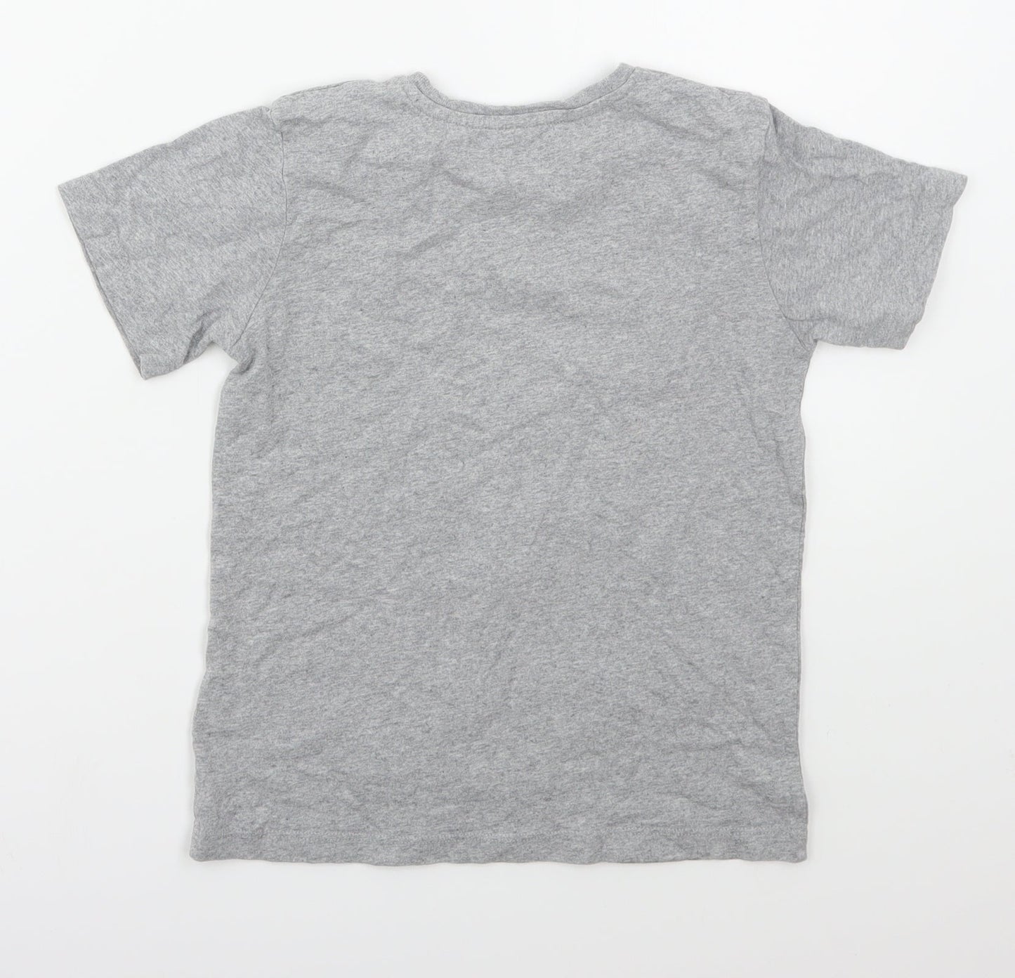 Preworn Boys Grey  Cotton Basic T-Shirt Size 7-8 Years Crew Neck Pullover - Dabasaur