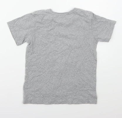 Preworn Boys Grey  Cotton Basic T-Shirt Size 7-8 Years Crew Neck Pullover - Dabasaur