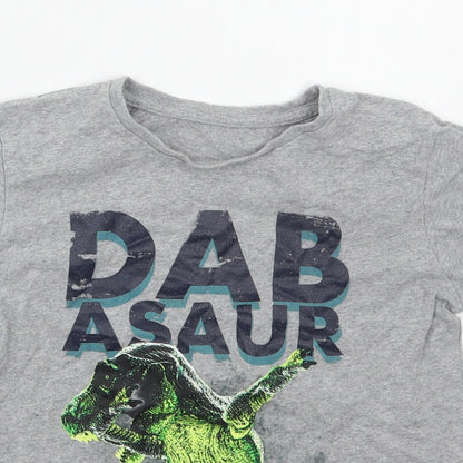 Preworn Boys Grey  Cotton Basic T-Shirt Size 7-8 Years Crew Neck Pullover - Dabasaur