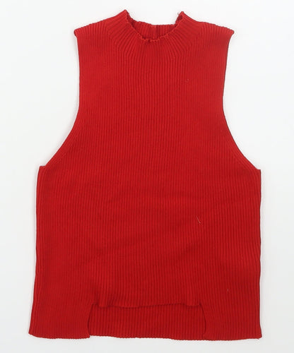 SheIn Girls Red Mock Neck  Acrylic Vest Jumper Size 12 Years  Pullover - Cut Out