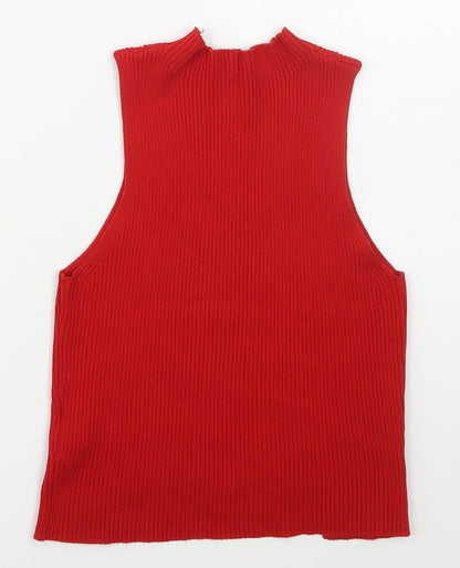 SheIn Girls Red Mock Neck  Acrylic Vest Jumper Size 12 Years  Pullover - Cut Out