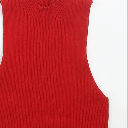 SheIn Girls Red Mock Neck  Acrylic Vest Jumper Size 12 Years  Pullover - Cut Out
