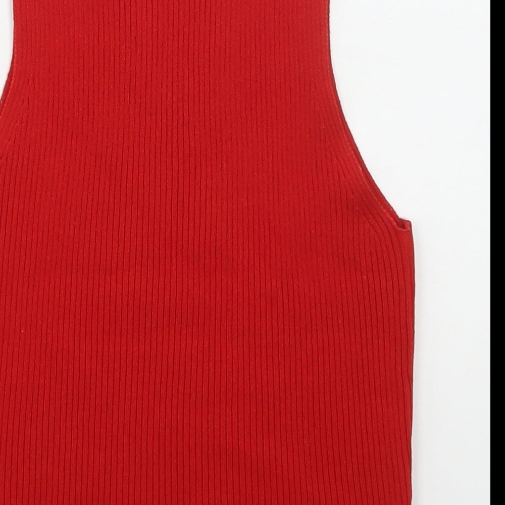 SheIn Girls Red Mock Neck  Acrylic Vest Jumper Size 12 Years  Pullover - Cut Out
