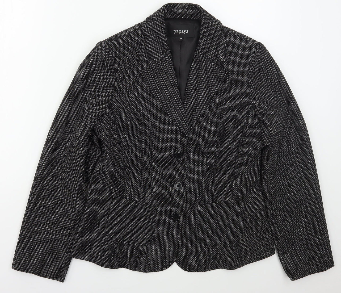 Papaya Womens Black Geometric Polyester Jacket Suit Jacket Size 14