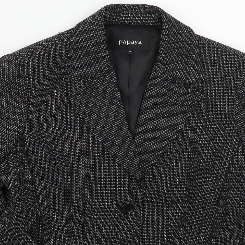 Papaya Womens Black Geometric Polyester Jacket Suit Jacket Size 14