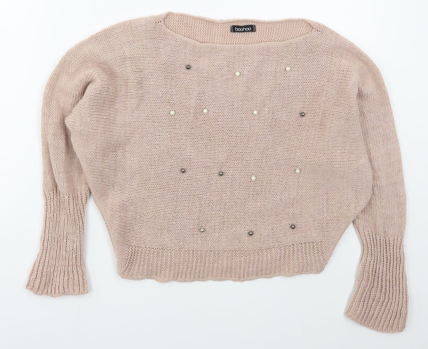 Boohoo Womens Pink Boat Neck  Acetate Pullover Jumper Size S