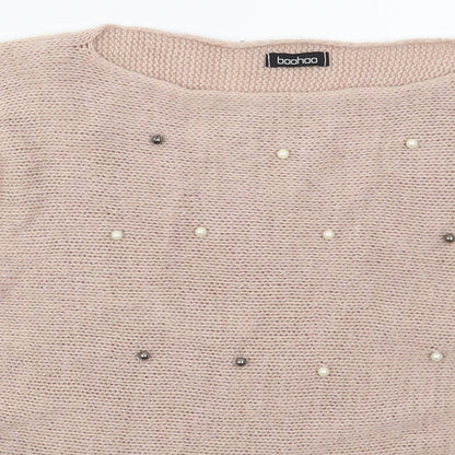 Boohoo Womens Pink Boat Neck  Acetate Pullover Jumper Size S