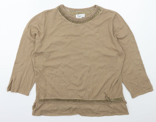 Klass Womens Beige Crew Neck  Viscose Pullover Jumper Size L