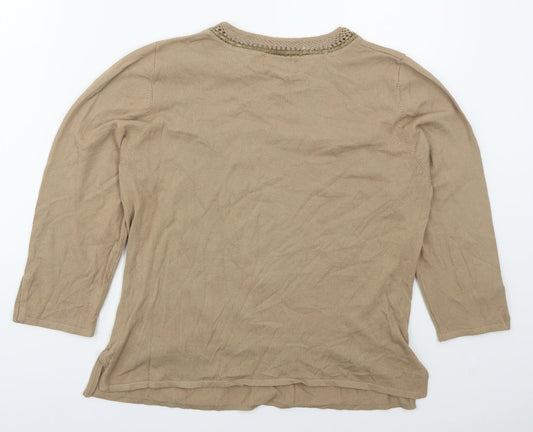 Klass Womens Beige Crew Neck  Viscose Pullover Jumper Size L