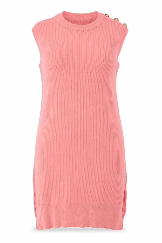 Front view of Matalan women’s pink crew neck viscose vest jumper, size M