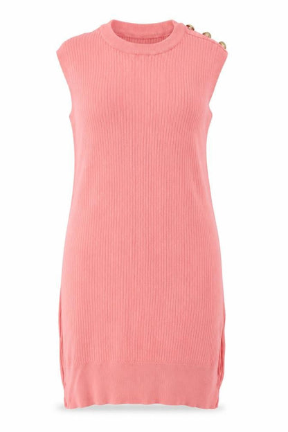 Front view of Matalan women’s pink crew neck viscose vest jumper, size M