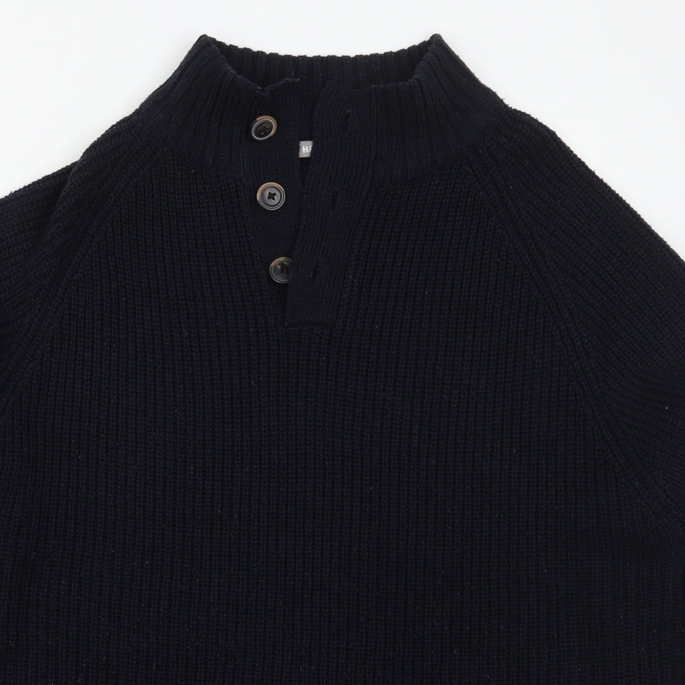 H & Lewis Mens Blue V-Neck  Acrylic Pullover Jumper Size 2XL