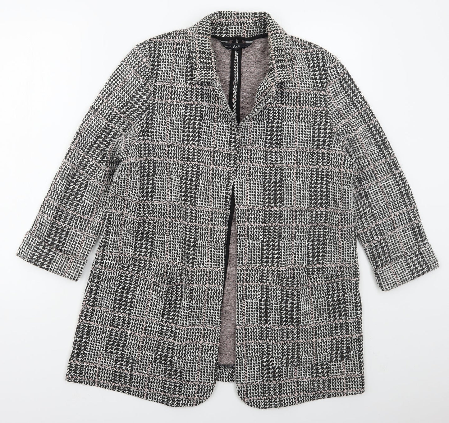 F&F Womens Grey Check  Jacket Coatigan Size 14   - Pink