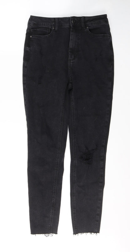 New Look Womens Black  Cotton Skinny Jeans Size 8 L26 in Regular Button - ripped detail