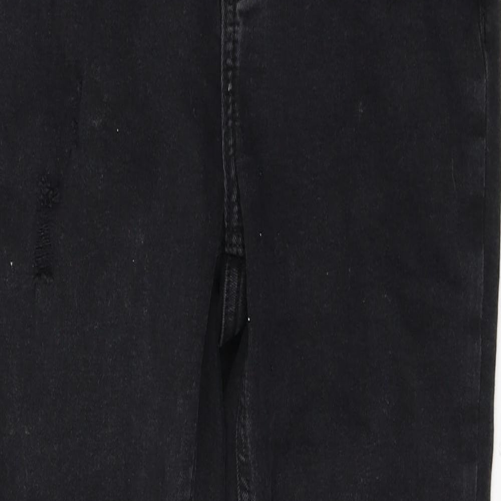 New Look Womens Black  Cotton Skinny Jeans Size 8 L26 in Regular Button - ripped detail