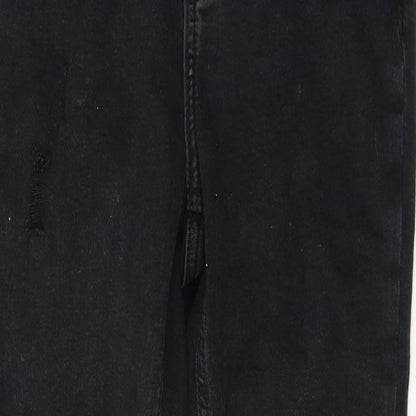 New Look Womens Black  Cotton Skinny Jeans Size 8 L26 in Regular Button - ripped detail