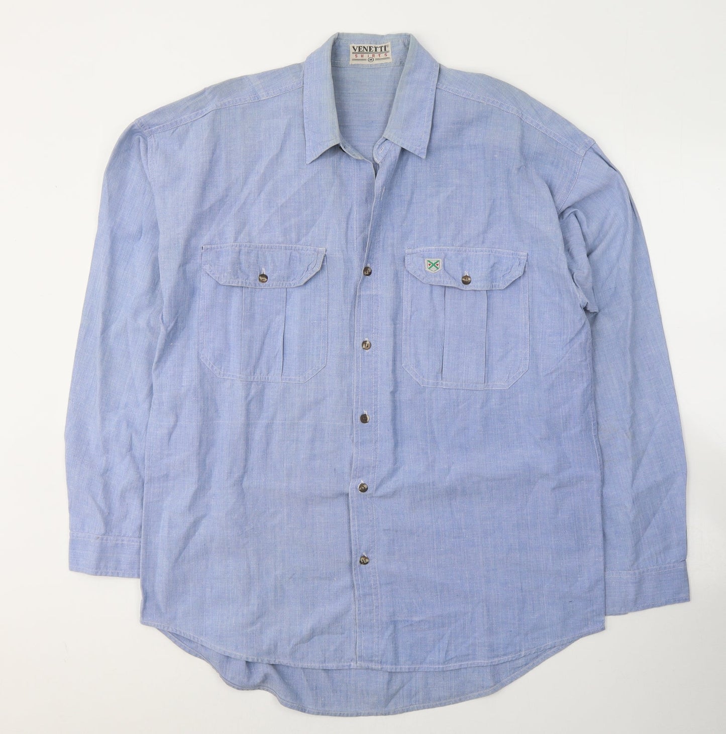 Venetti Mens Blue  Cotton  Button-Up Size M Collared Button