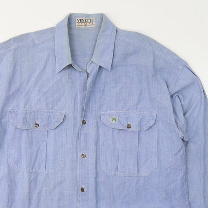 Venetti Mens Blue  Cotton  Button-Up Size M Collared Button