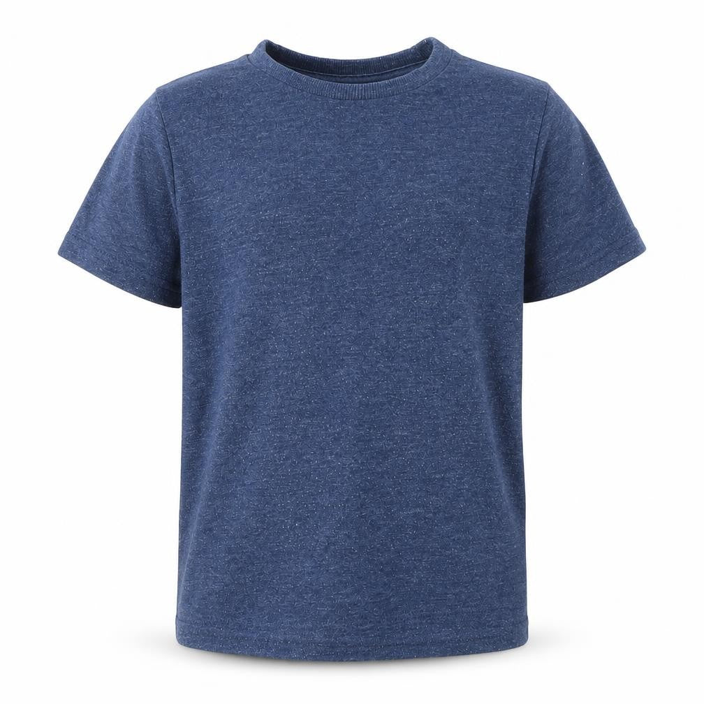 Front view of URBN DEPT boys’ blue cotton basic t-shirt, size 4, years round neck pullover