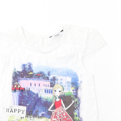 GEORGE  Girls White  Cotton Basic T-Shirt Size 7-8 Years Round Neck Pullover - Happy city girl