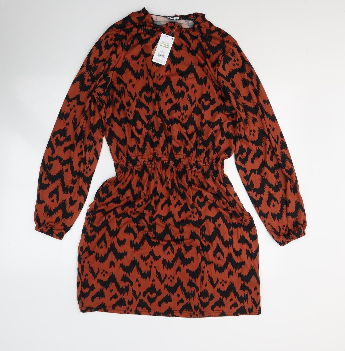 Pep&Co Womens Orange Geometric Viscose Jumper Dress  Size M  Round Neck Pullover