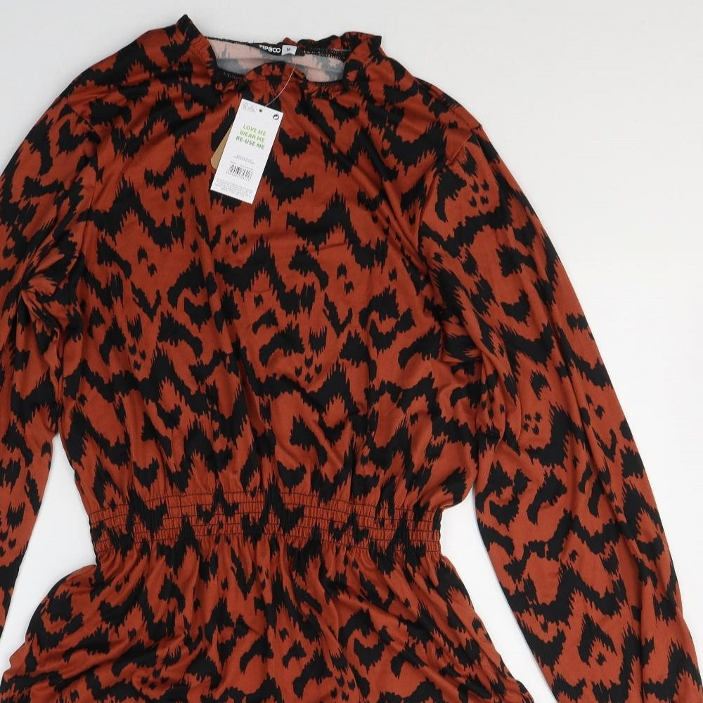 Pep&Co Womens Orange Geometric Viscose Jumper Dress  Size M  Round Neck Pullover