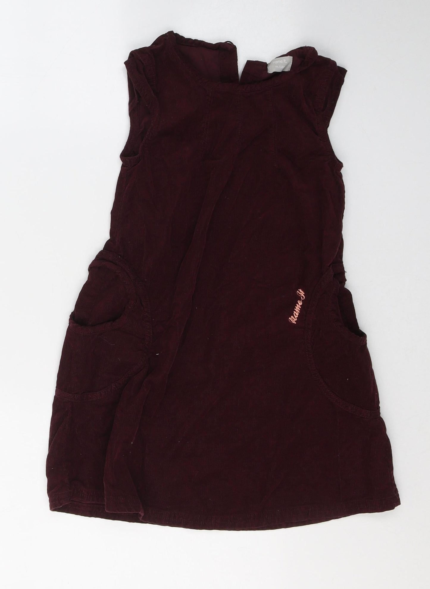 name it Girls Red  Cotton A-Line  Size 7 Years  Round Neck Button