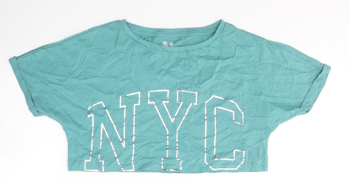 Very Girls Blue  Cotton Cropped T-Shirt Size 9 Years Round Neck Pullover - NYC