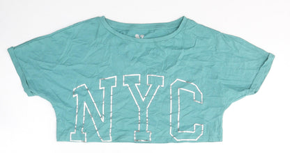 Very Girls Blue  Cotton Cropped T-Shirt Size 9 Years Round Neck Pullover - NYC