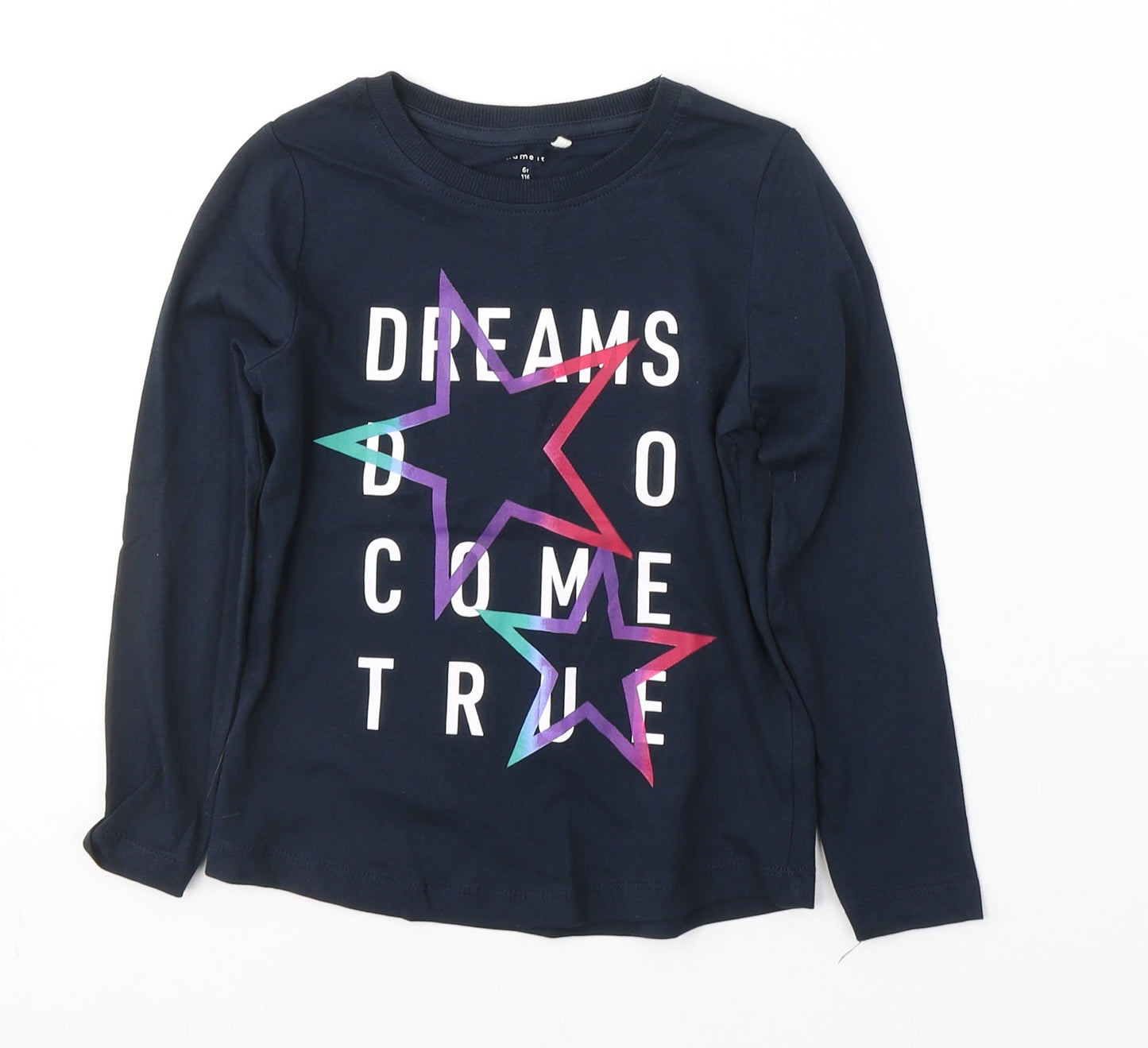 name it Girls Blue Geometric Cotton Basic Casual Size 6 Years Round Neck Pullover - dreams come true