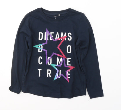 name it Girls Blue Geometric Cotton Basic Casual Size 6 Years Round Neck Pullover - dreams come true