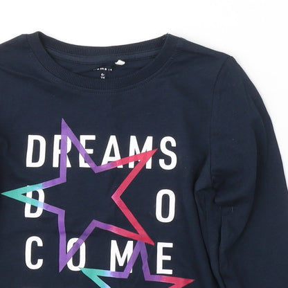 name it Girls Blue Geometric Cotton Basic Casual Size 6 Years Round Neck Pullover - dreams come true