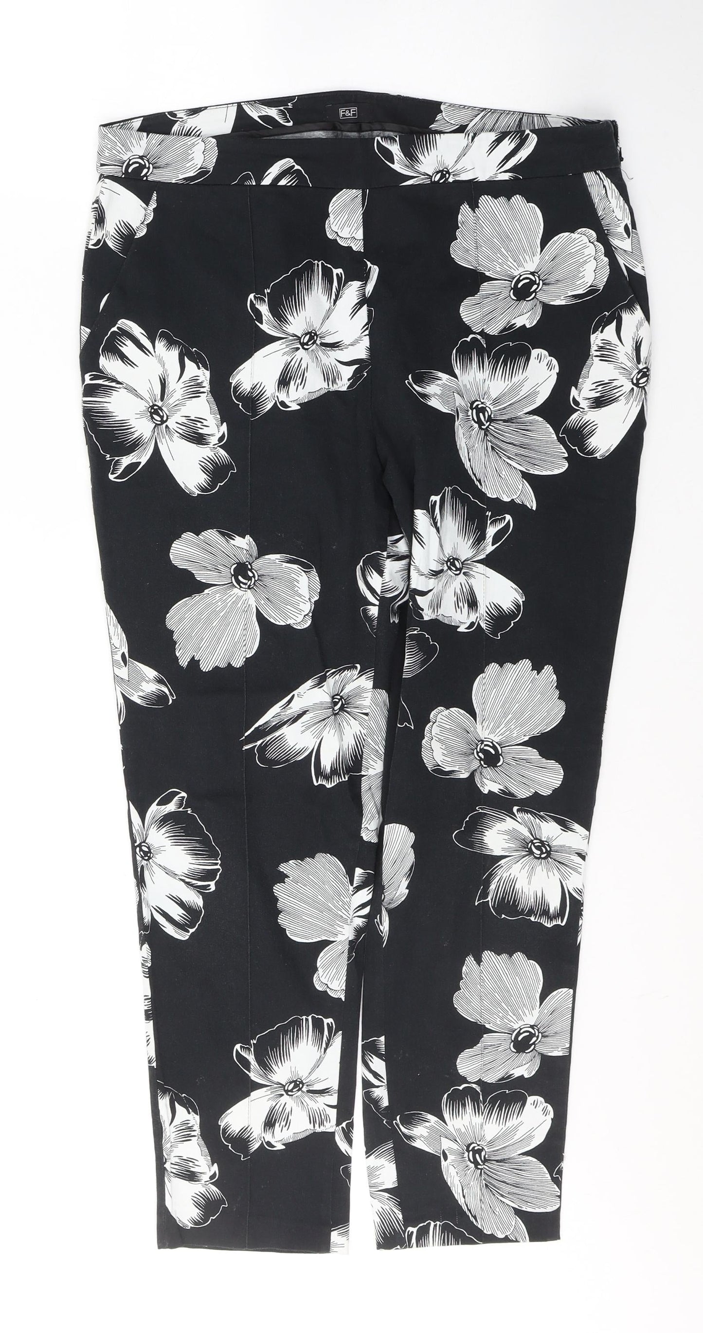 F&F Womens Black Floral Cotton Jegging Jeans Size 32 in L26 in Regular Zip