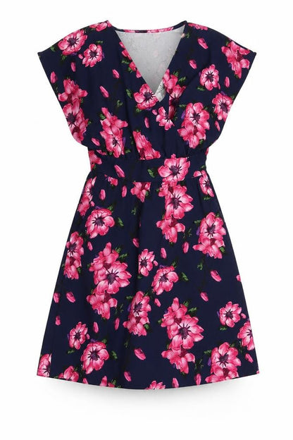 Blue Vanilla Womens Blue Floral Polyester Fit & Flare  Size 8  V-Neck Pullover
