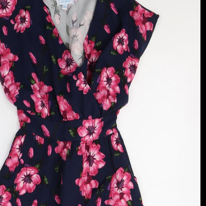 BLUE VANILLA Womens Blue Floral Polyester Fit & Flare  Size 8  V-Neck Pullover