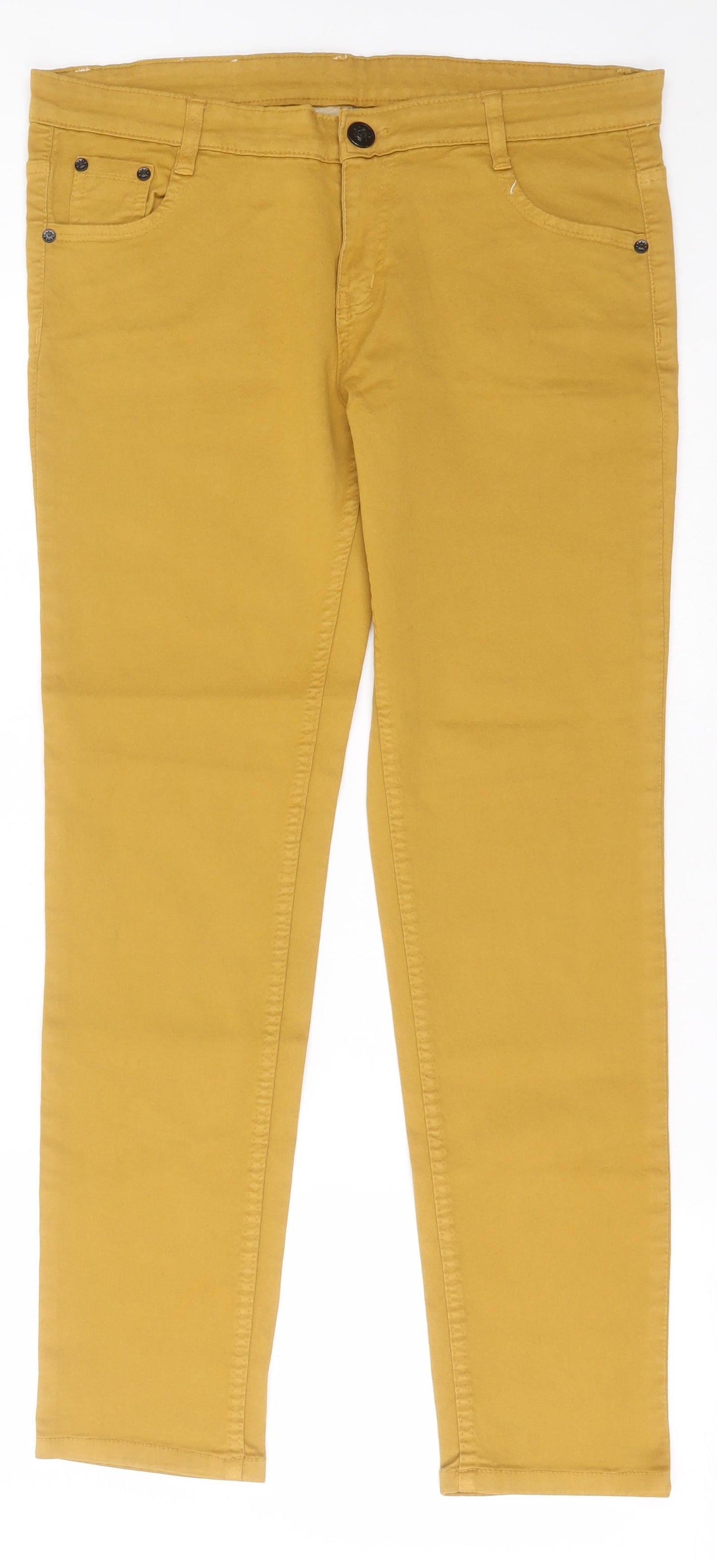 bebe Womens Yellow  Cotton Straight Jeans Size 34 in L30 in Regular Button