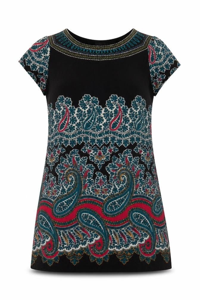 Front view of Inspire Collection women’s multicoloured geometric polyester a-line, size L, crew neck pullover