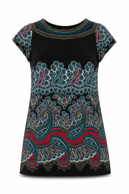 Front view of Inspire Collection women’s multicoloured geometric polyester a-line, size L, crew neck pullover