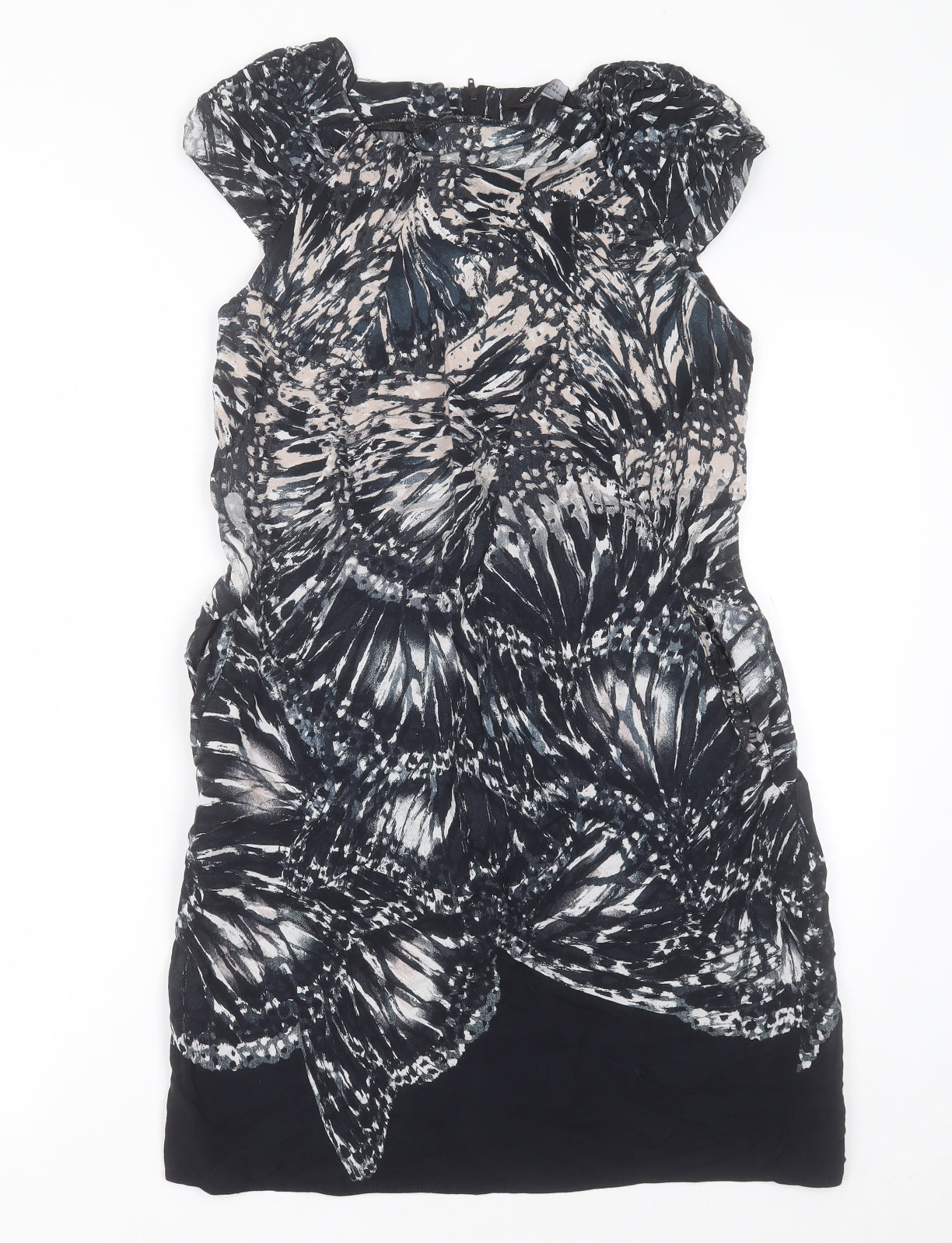 Dorothy Perkins Womens Black Geometric Viscose A-Line  Size 12  Crew Neck Zip