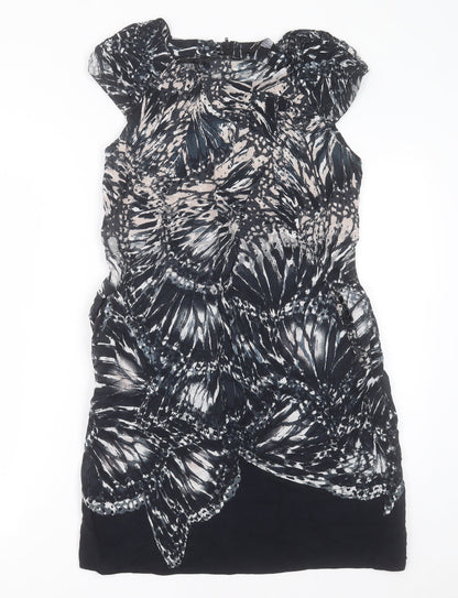 Dorothy Perkins Womens Black Geometric Viscose A-Line  Size 12  Crew Neck Zip