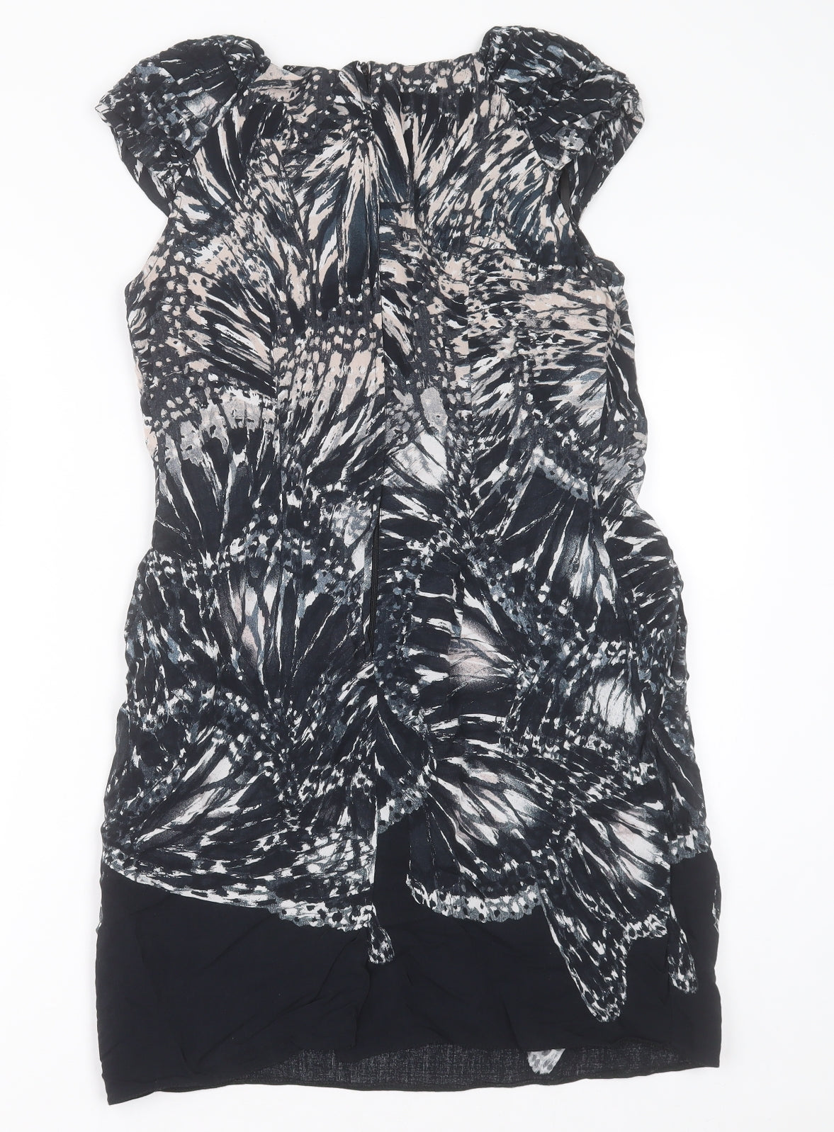 Dorothy Perkins Womens Black Geometric Viscose A-Line  Size 12  Crew Neck Zip